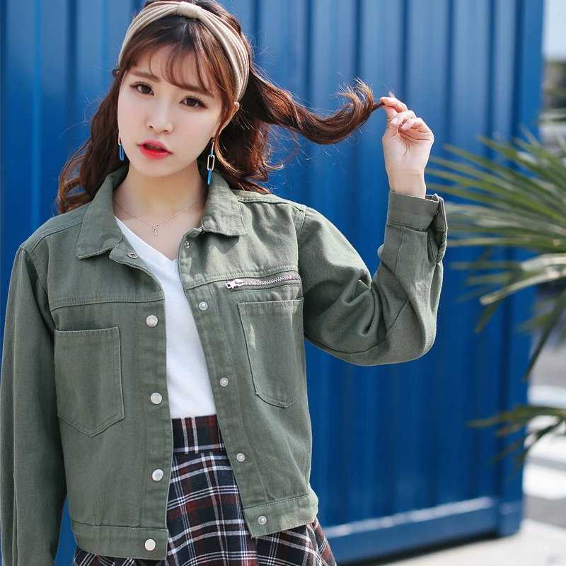 BGTEEVER/короткая женская джинсовая куртка однобортная на молнии с карманами