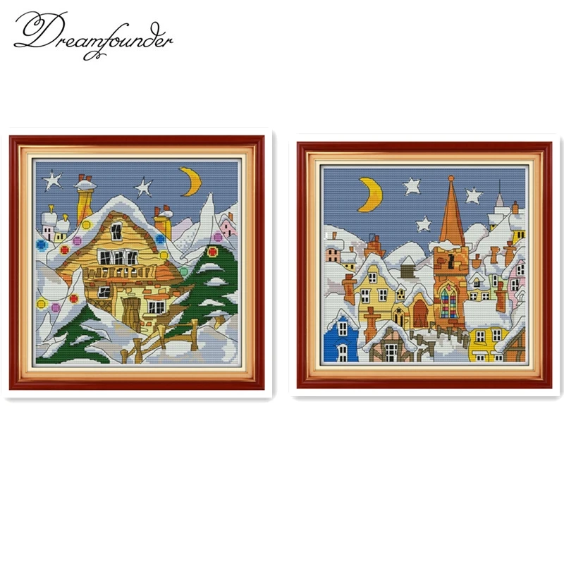 Набор для вышивки крестиком Caroon snow city 14ct 11ct на холсте с несколькими картинками
