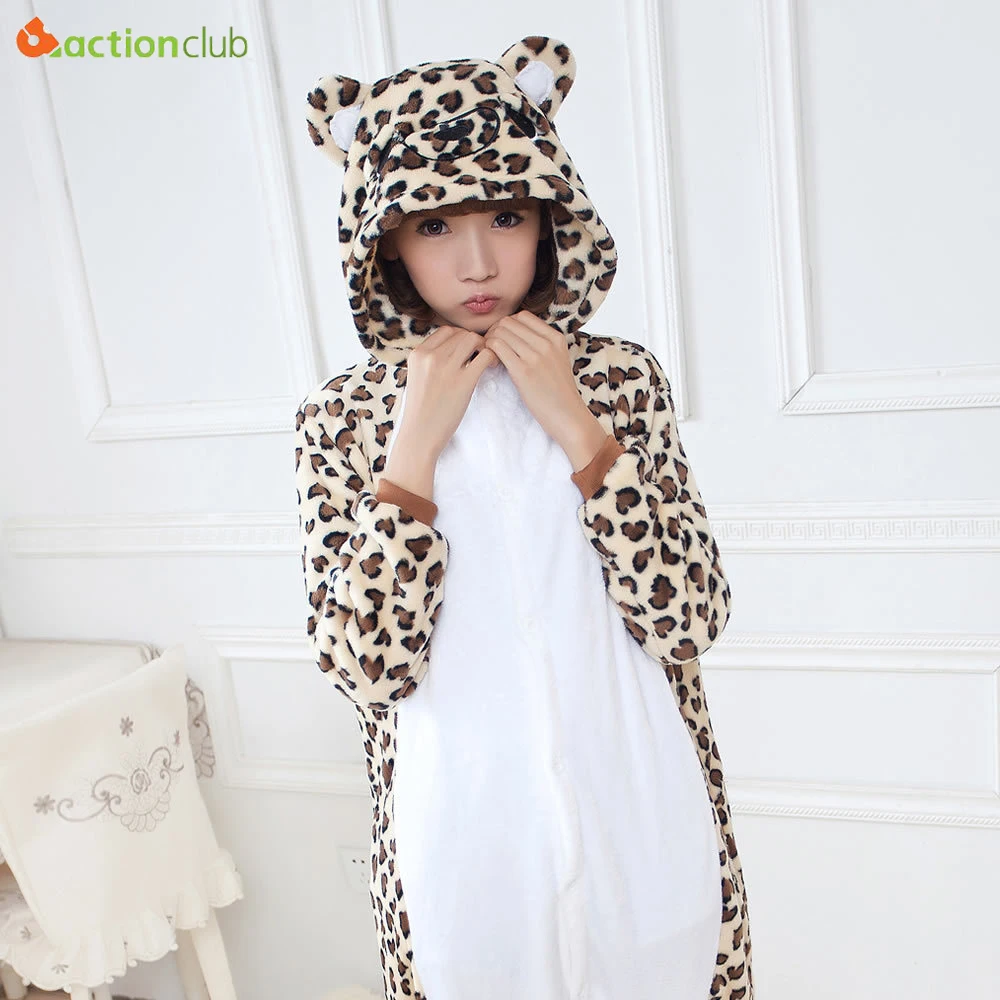 ACTIONCLUB/для женщин Фланелевые пижамы Пижама &quotМедвежонок&quot с капюшоном Leopard Onesie