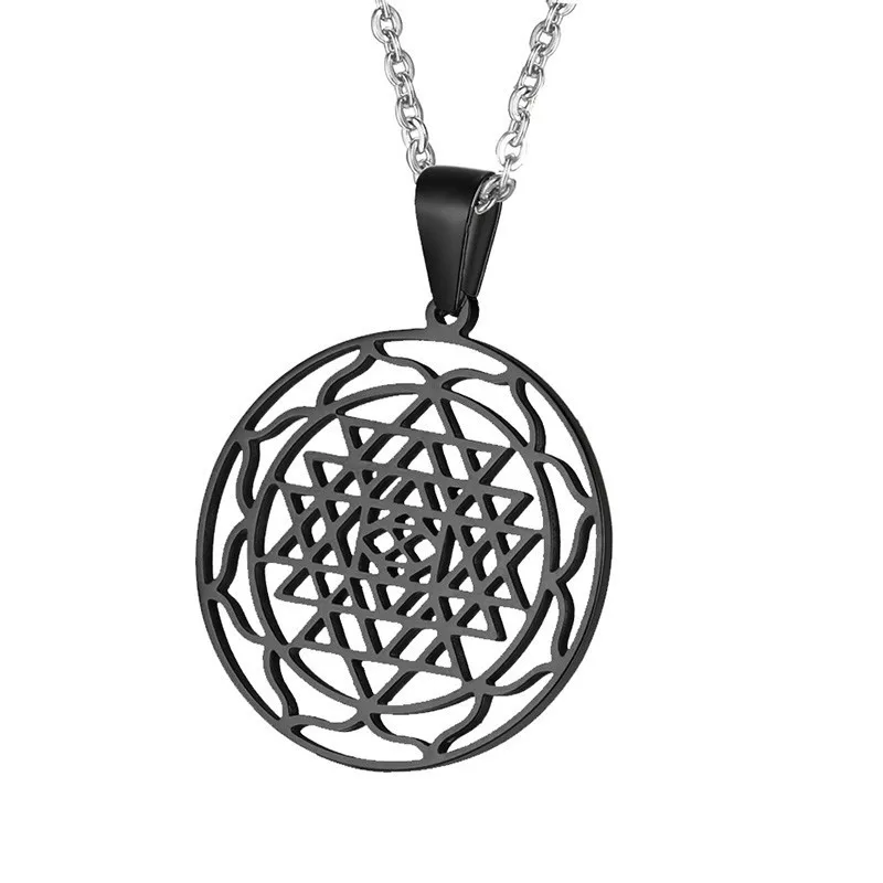 Очаровательное женское ожерелье кулон Sri Yantra Священная геометрия в черном и