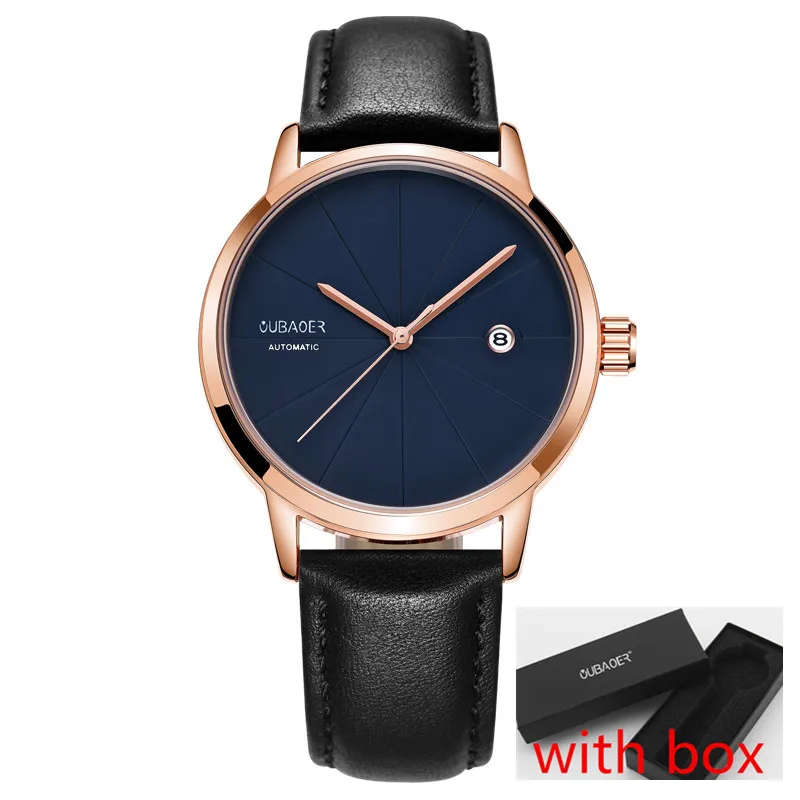 rose blue 025B box OUBAOER бренд механические часы мужские спортивные мужчины часы моды Автоматическая наручные часы мужской relogio masculino erkek - Цвет: rose blue 025B box