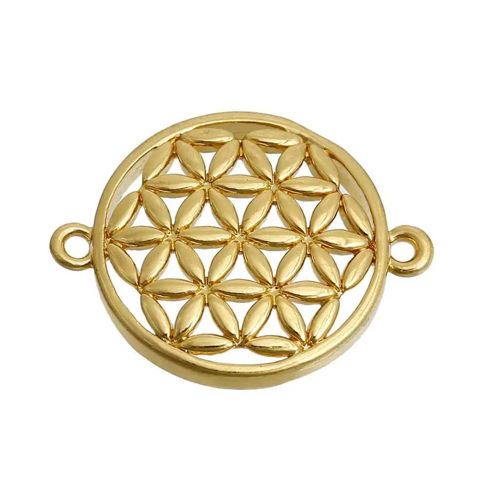 DoreenBeads медь цветок жизни инструменты для наращивания волос результаты Круглый Золотой Цвет узор полые резные 21 мм x 16 мм, 2 шт - Окраска металла: gold plated