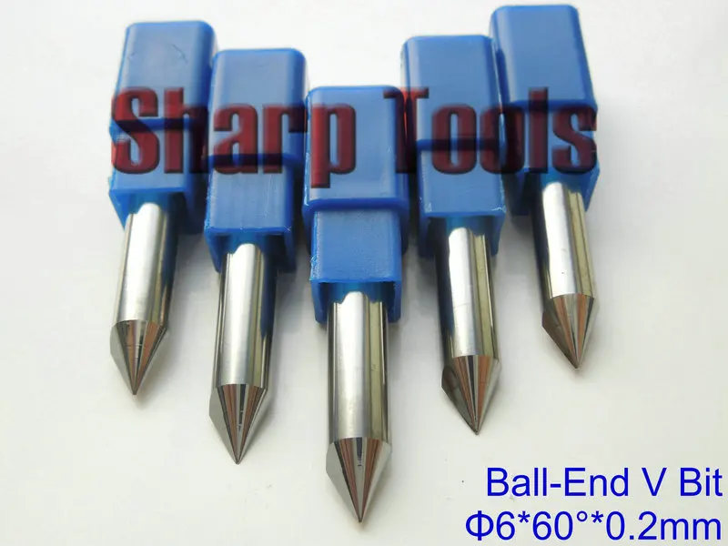 Accuracy 6mm Dia. 60 Angle 0.2mm Ball Nose Carbide End Mills, 3D Engraving CNC Tools Bits, Cutters for Wood CNC Router Machinery