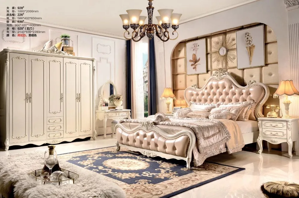 

high quality Fashion European French Carved leather bed 2 people bedroom furniture 1.8 m zy003