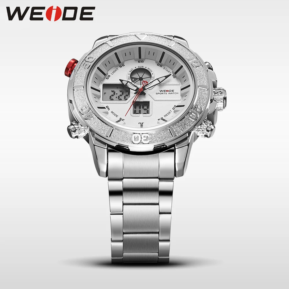 Weide часы Роскошные спортивные из нержавеющей стали с серебряной датой цифровые