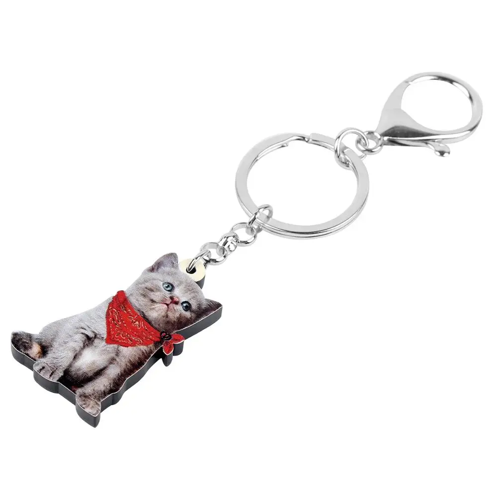 Бонсни Акриловый Красный Платок Кошка-Котенок Брелок Кольца Модный Дизайн Животное Домашнее Ювелирные Изделия Для Женщин Девочек Обаяния Много Украшения.