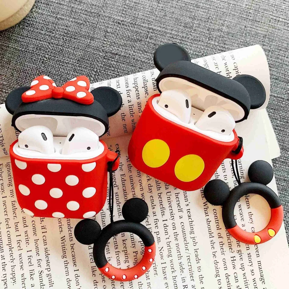 Для airpods милый чехол с изображением героев мультфильмов «Микки Маус», «Минни Маус и силикона с откидной крышкой для наушники для iphone чехол для IPad air стручки 2 чехол для телефона с кольцевым ремень fundas