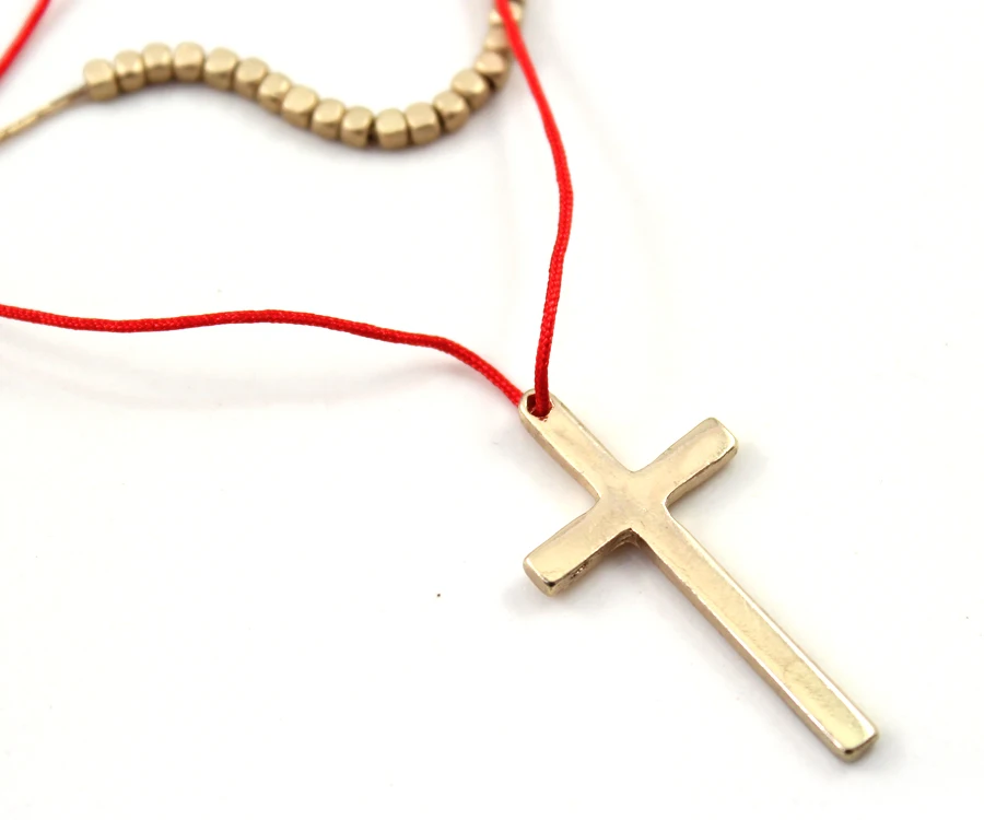 YOUREM Trendy beads short chain red rope layered cross necklace for women jewelry accessories alloy gold color fj835 | Украшения и