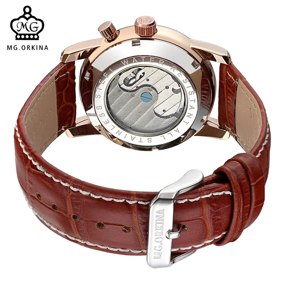 Мг. Orkina мужские Часы роскошные розового золота Orologio Uomo Авто Дата месяц день
