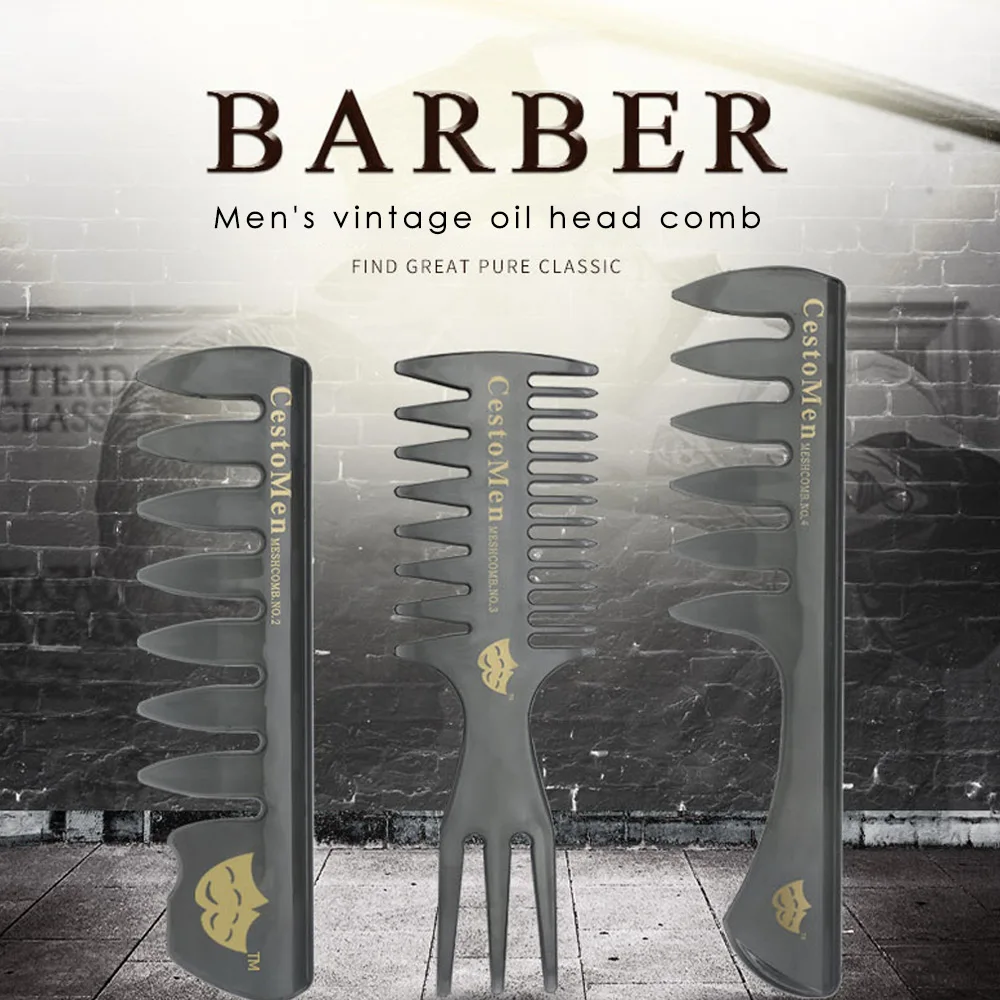 1Pcs Handle Grip Large Tooth Detangling Curly Hair Comb Back Head Styling Beard Oil Comb Men Hairdressing Wide Teeth Comb