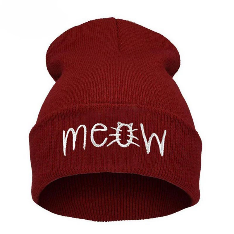 Meow/осенне-зимняя теплая шапка для женщин и мужчин модные вязаные шапочки Женская