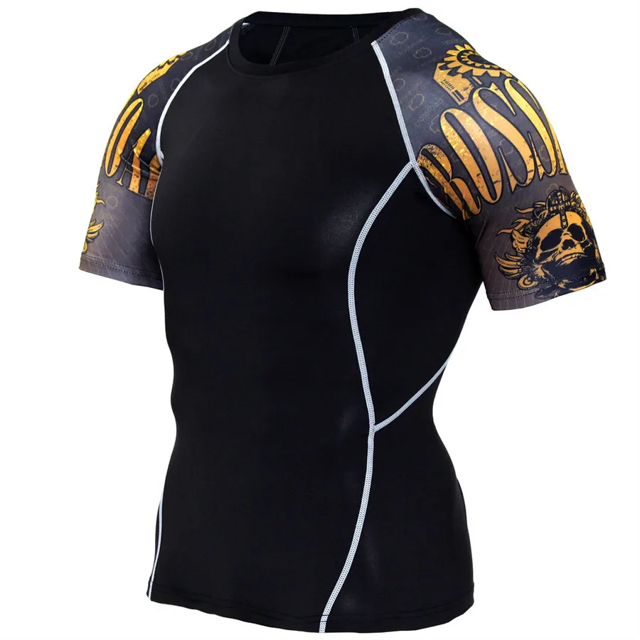 Running Shirt Men Compression Tights Fitness Tank Top MMA Rashgard Anime 3D T Shirt Wolf Skull Short Sleeve T Shirt Men Gym Wear