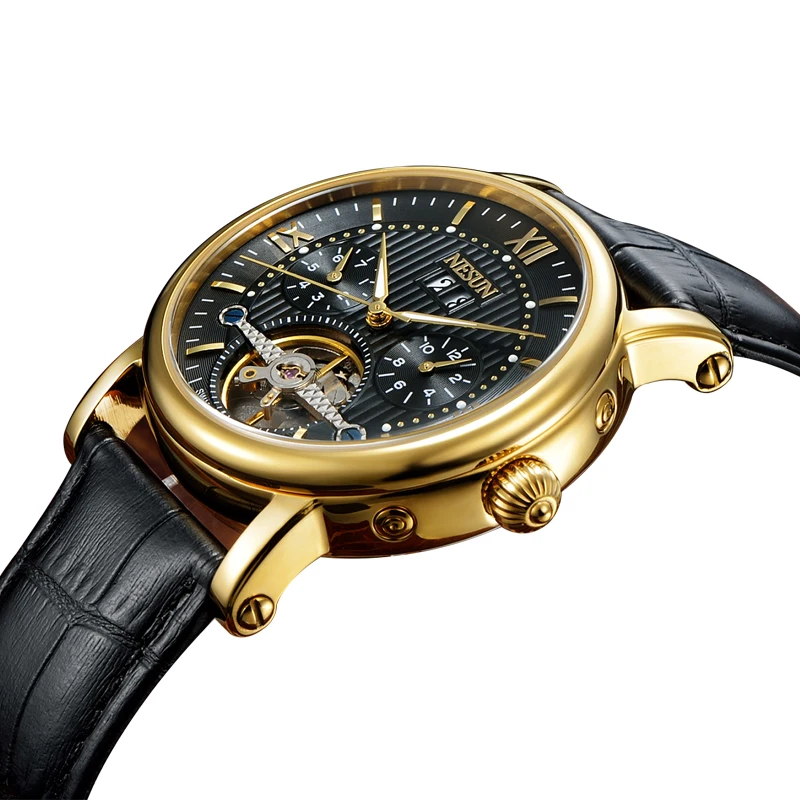 Мужские швейцарские часы Nesun Skeleton Tourbillon роскошные фирменные автоматические с