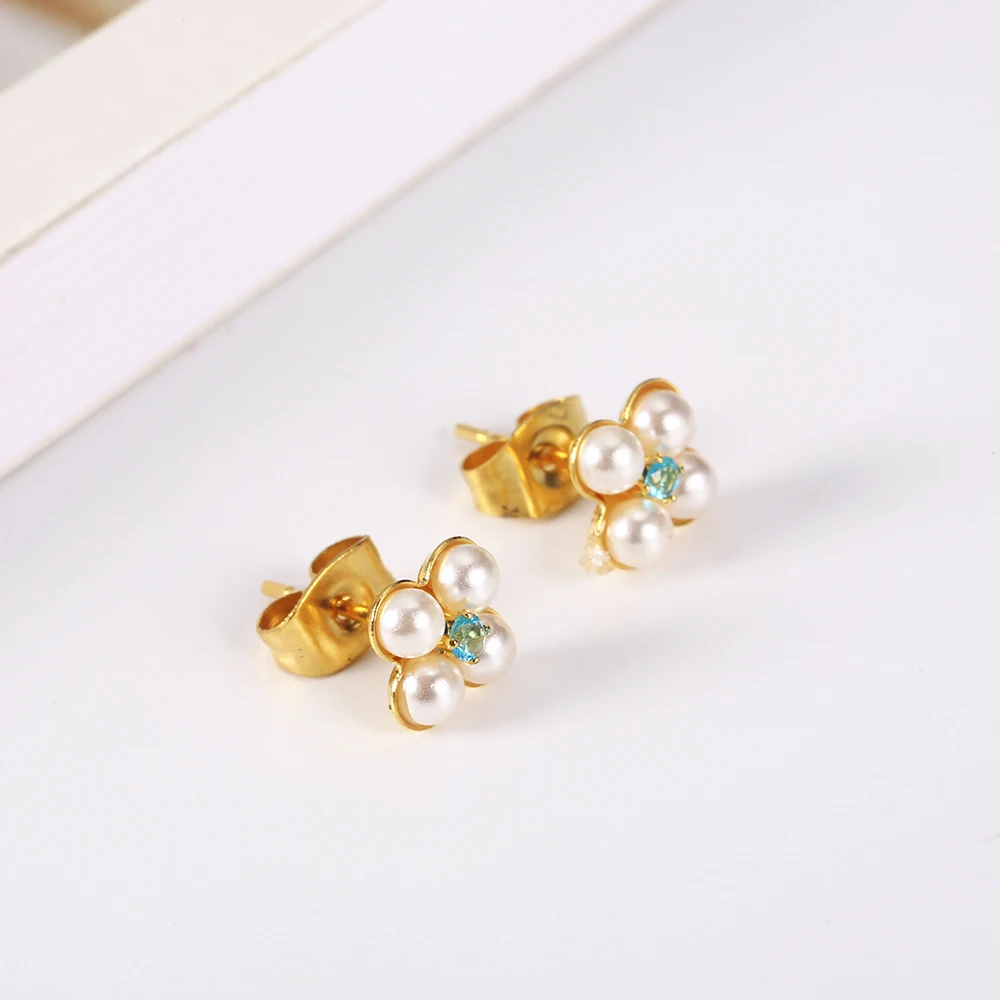 Серьги-гвоздики женские OUFEI из нержавеющей стали с жемчугом и камнями в Корейском