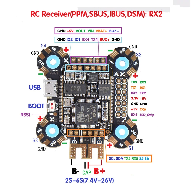 Контроллер полета Betaflight F722 F7 встроенный барометр OSD BMP280 BEC 5 в 2 6S с конденсатором 25