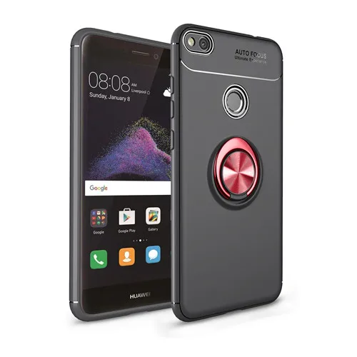 Black-red LEEHUR 6 цветов чехол для телефона для Huawei P8 Lite с держателем для телефона ТПУ силиконовый бампер модная задняя крышка - Цвет: Black-red