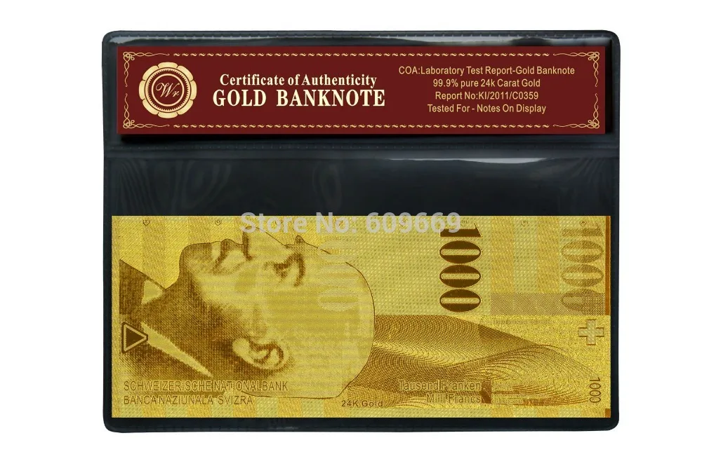 Швейцарские золотые купюры новейшая чистая Золотая банкнота в наличии резная 1000