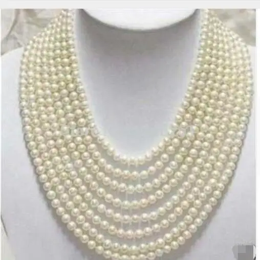 

Women Gift Freshwater New 8 Rows 6-7mm White Freshwater Pearl Shell Necklace Rope Chain Beads Jewelry Making Natural Ston