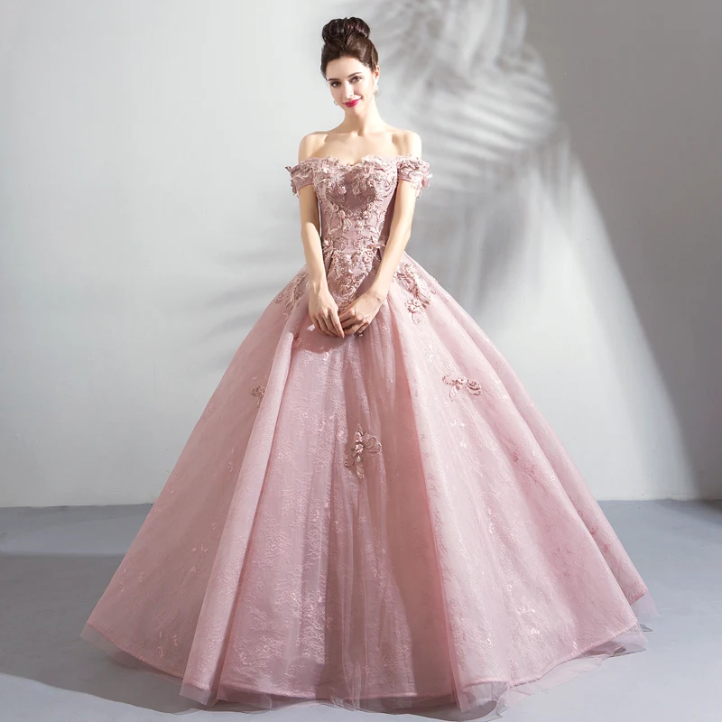 Платья для выпускного вечера 2019 Vestido розовое кружевное бальное платье с