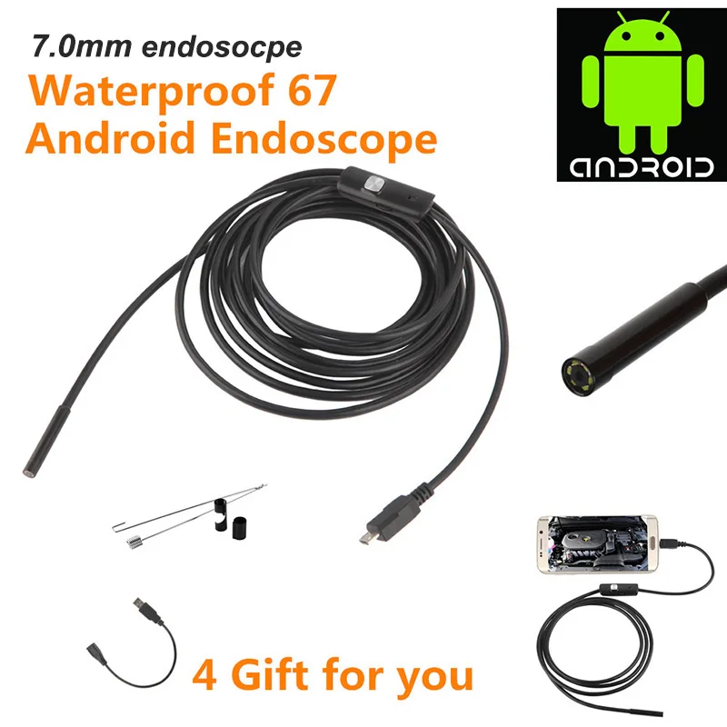 7mm 480p endoscope 1/2m 5,5 мм/7 мм эндоскопа Камера USB Android эндоскоп Водонепроницаемый 6 светодиодный бороскоп Гибкая гибкий, для камеры контроля для Android ПК - Цвет: 7mm 480p endoscope