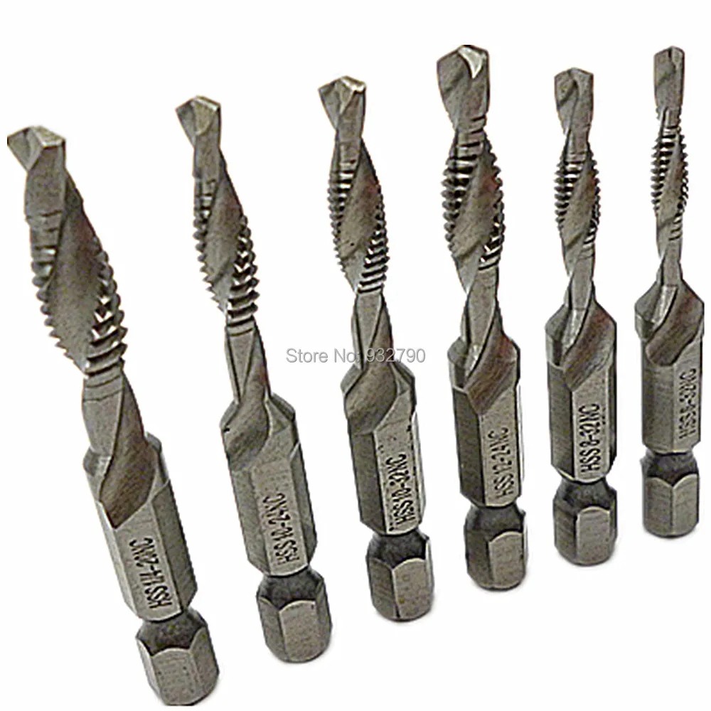 6pcs SAE Drill Tap Countersink Set Combination Deburr Bit 1/4&quot Quick Change Hex Kit Tapping Deburring Bits | Инструменты