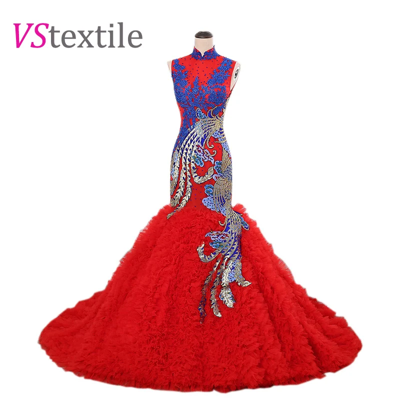 

luxury unique high collar peacock mermaid evening dress 2019 fishtail long robe de soiree free shipping