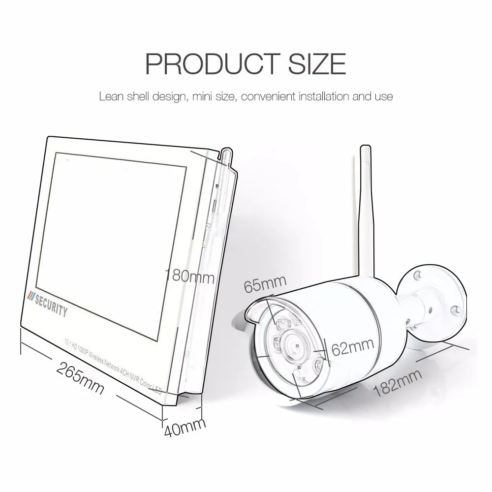 Комплект с поддержкой Wi-Fi NVR 4CH 960 P ЖК-монитор 10 1 дюйма 1080 беспроводная ip-камера 4*1 3