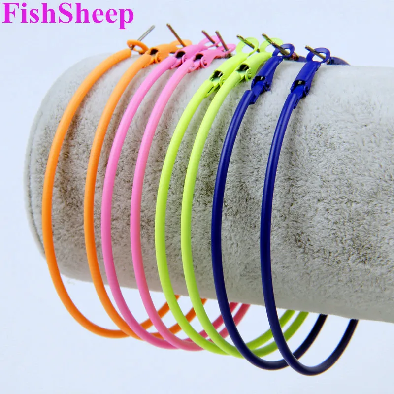 Большие круглые серьги кольца в стиле рок панк трендовые неоновые розовые