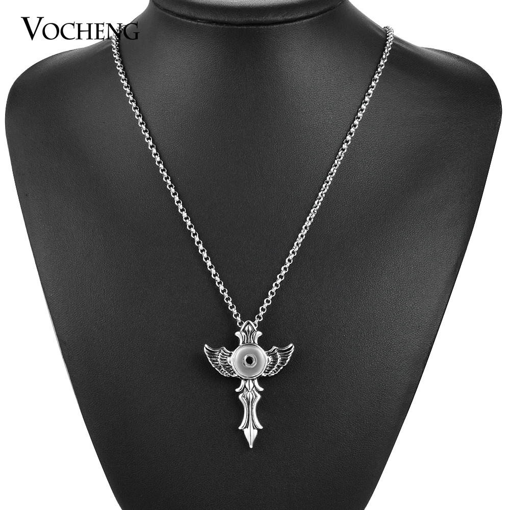 

10pcs/lot Vocheng 12mm Ginger Snap Jewelry Angel Wings Pendant Necklace with Stainless Steel Chain NN-612*10 Free Shipping