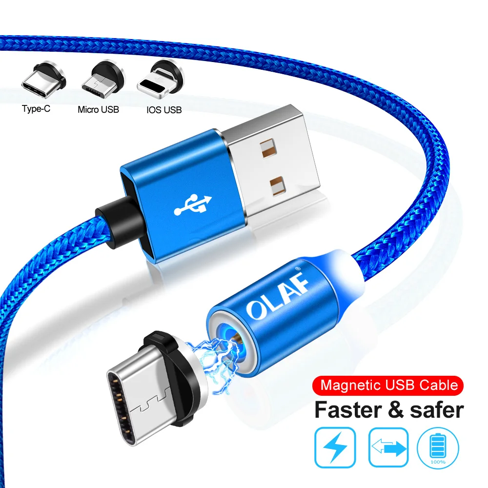 Магнитный USB кабель OLAF для iPhone Xs Xr X Micro быстрой зарядки Type C магнитное зарядное