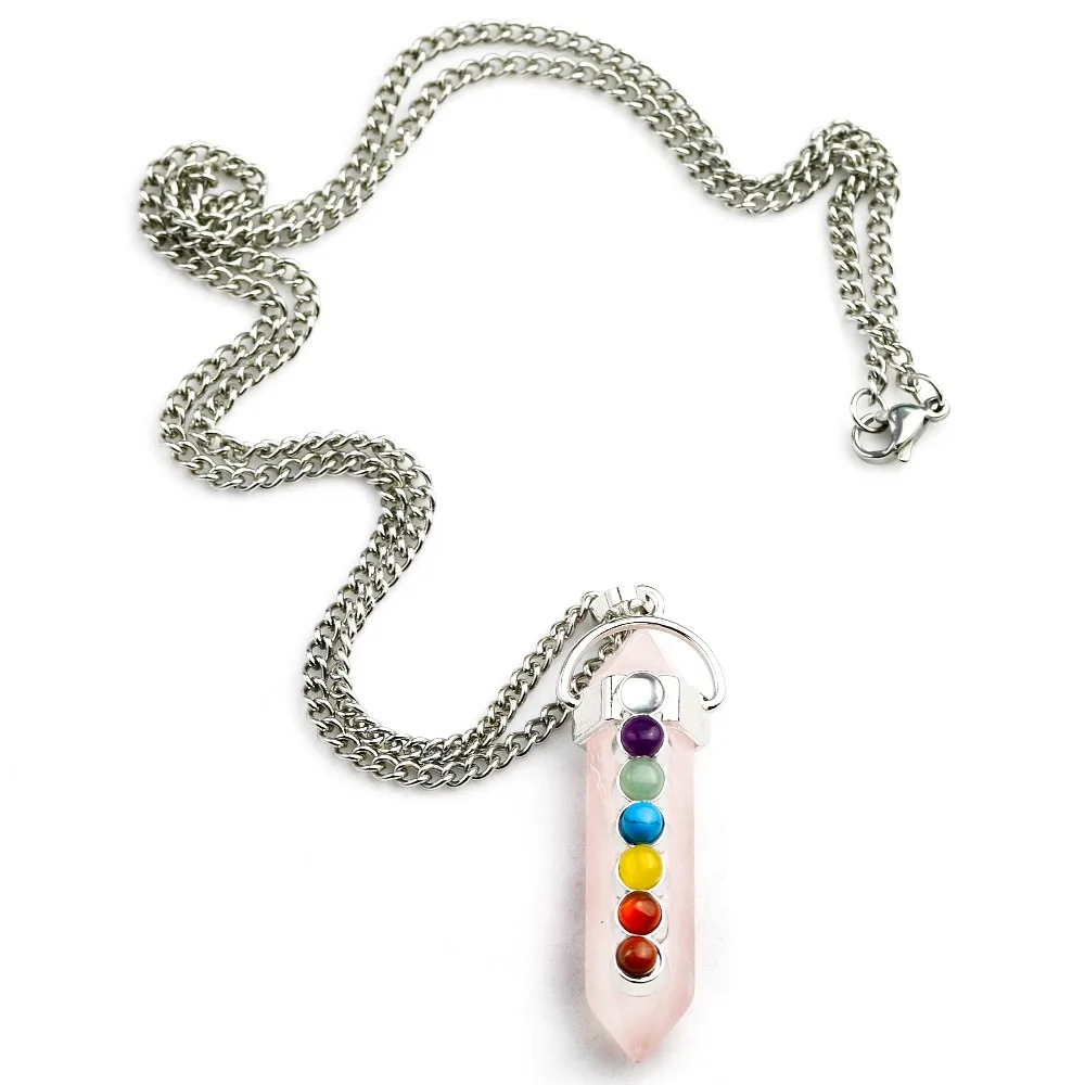 Chakra Necklace Pink Quartz Natural Stones Chains Pendent Girls Designer Yoga Jewelry Women Gifts Dropshipping | Украшения и