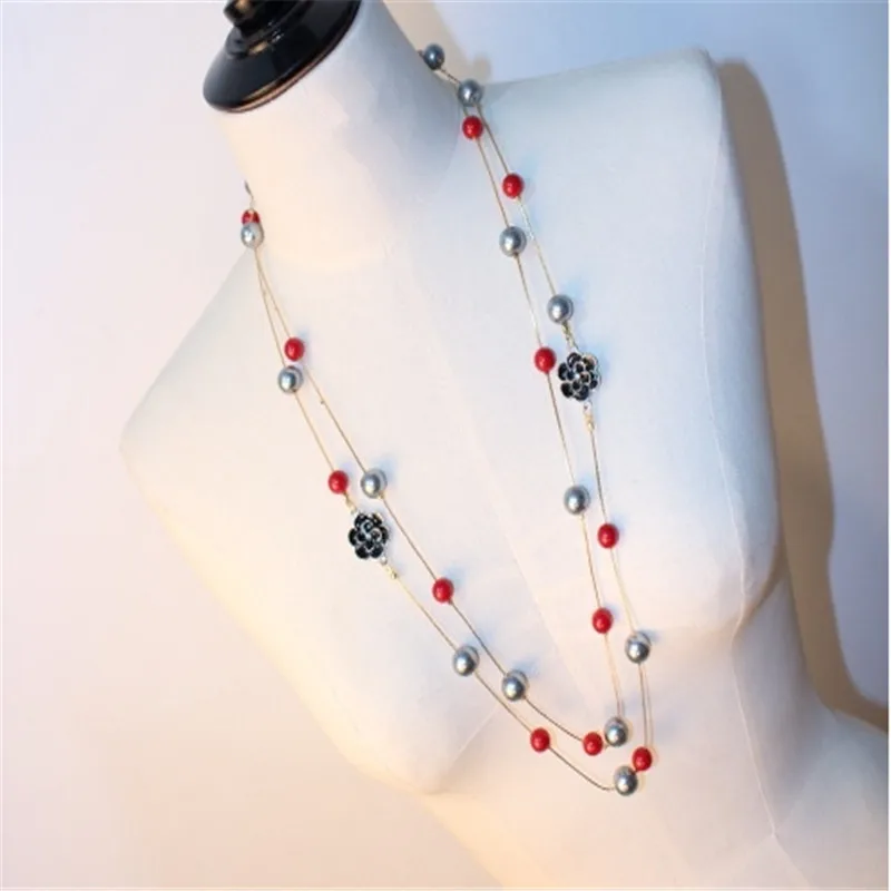 Мода Камелия длинные Цепочки и ожерелья s имитация жемчуга свитер цепи для