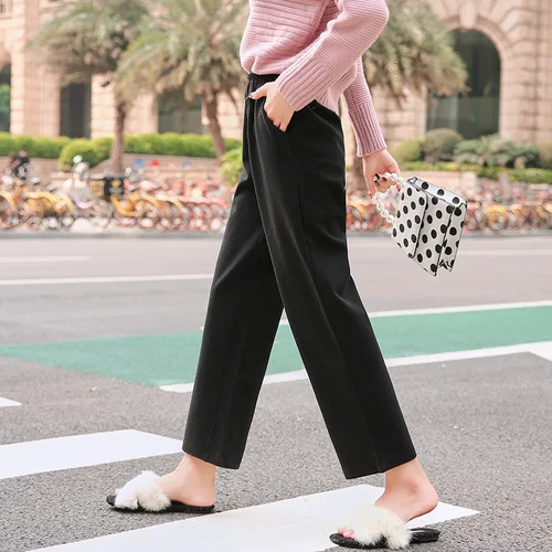 2018 осенние женские эластичные шерстяные брюки повседневные однотонные шаровары