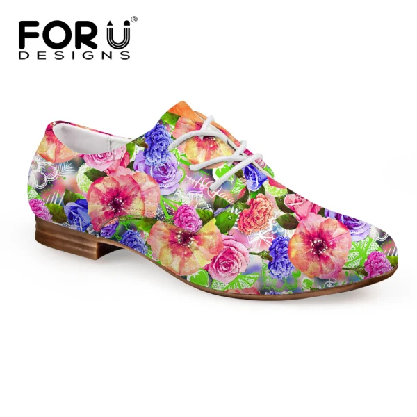 FORUDESIGNS/Женская обувь; женские туфли-оксфорды из искусственной кожи; обувь на плоской подошве с цветочным принтом; женские мокасины; повседневные оксфорды; zapatos mujer; большие размеры - Цвет: C4352CD