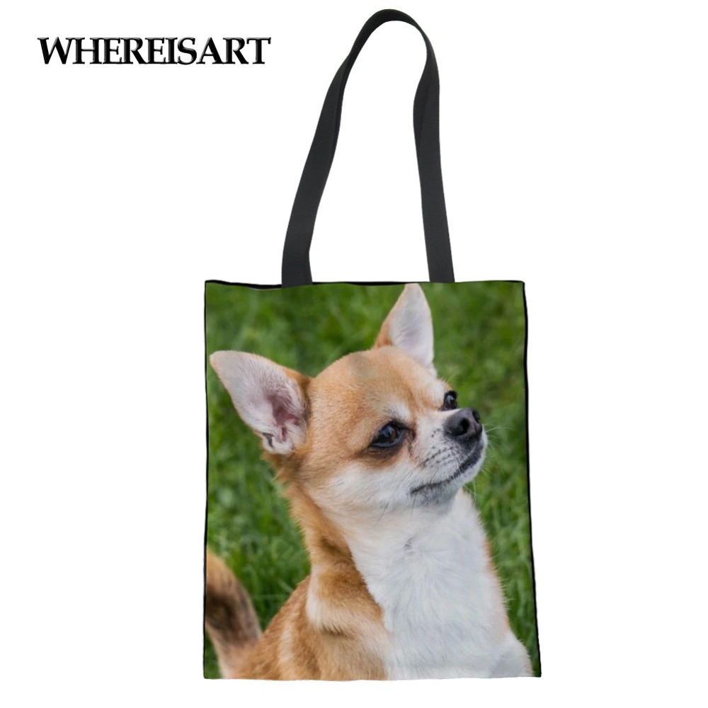 WHEREISART Чихуахуа собака сумки через плечо Экологичная хозяйственная сумка