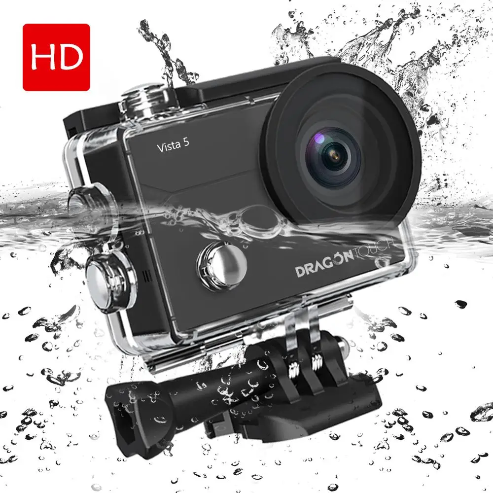 Dragon Touch Vista 5 Экшн-камера 4K 30fps Встроенный микрофон подводный водонепроницаемый wifi Спортивная камера 2 шт Быстрая зарядка батареи