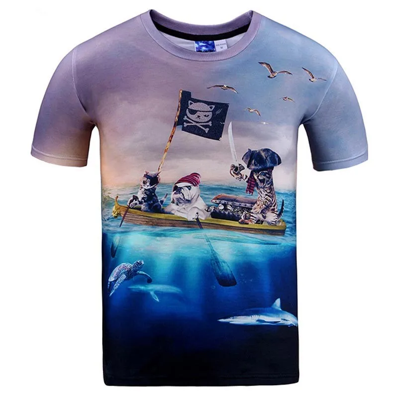 2017 Mr.1991INC New Fashion men/women t-shirt 3d funny print Titanic big cat and iceberg summer tops tees t shirt plus size XXXL | Мужская