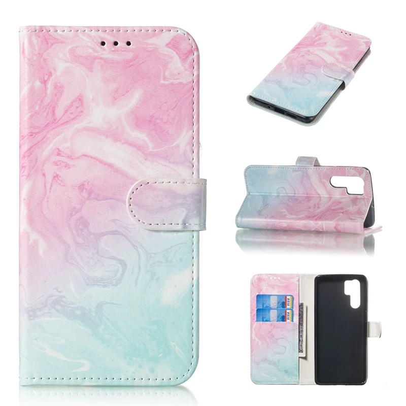 Marble Leather Wallet Case For Huawei P30 Pro Samsung S10 S10e J4 J6 plus A7 A9 2018 Honor 10 Lite Stone Flower Butterfly 1pcs |