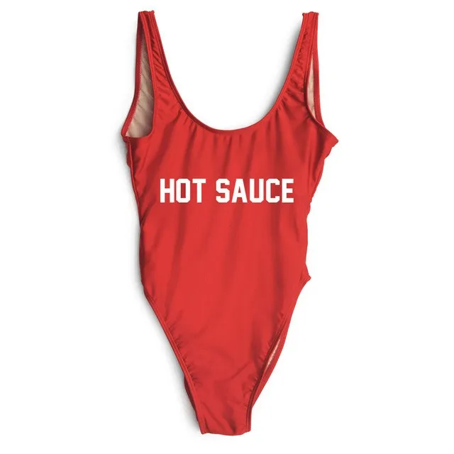 

HOT SAUCE free shipping Swimwear Women Jumpsuit One-Piece Backless Swimsuit Bodysuit high cut Bathing Suits Beachwear