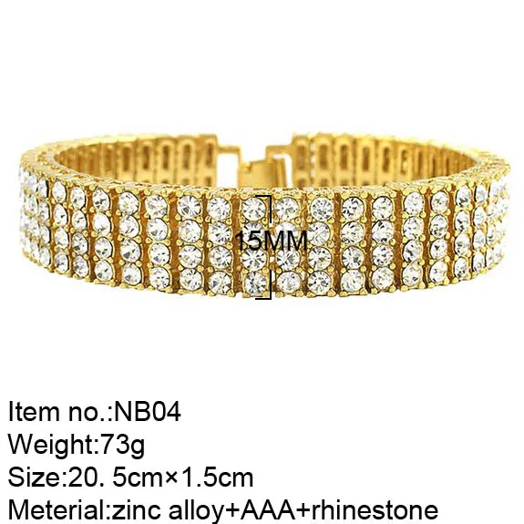 Мужской браслет с кристаллами 4 ряда цвета: черный золотой серебристый 8 дюймов 14