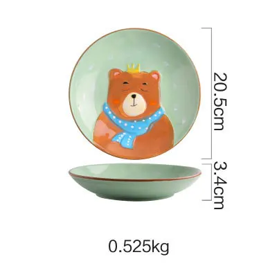 Cute Ceramica Plates Glazed Creative Hand Painted Bowl Spoon Set Breakfast Steak Children's Fruit Plate Animal Dish Cutlery - Цвет: L bear dish