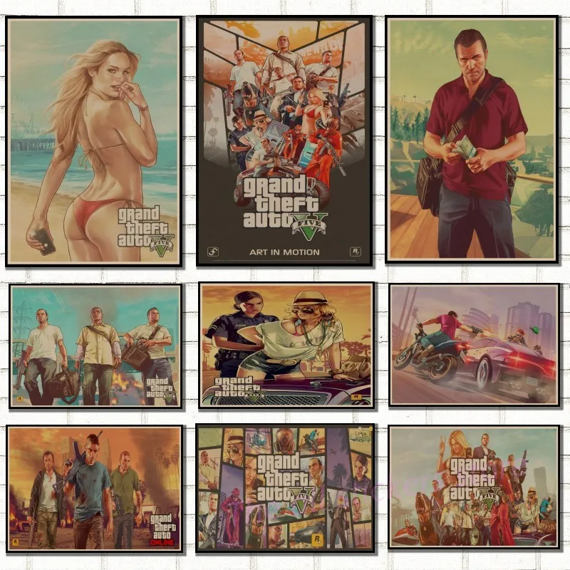 

Постер для автомобильной игры Grand Theft, украшение для дома, игровой постер из крафт-бумаги, наклейки на стену с рисунком сердечника/5078