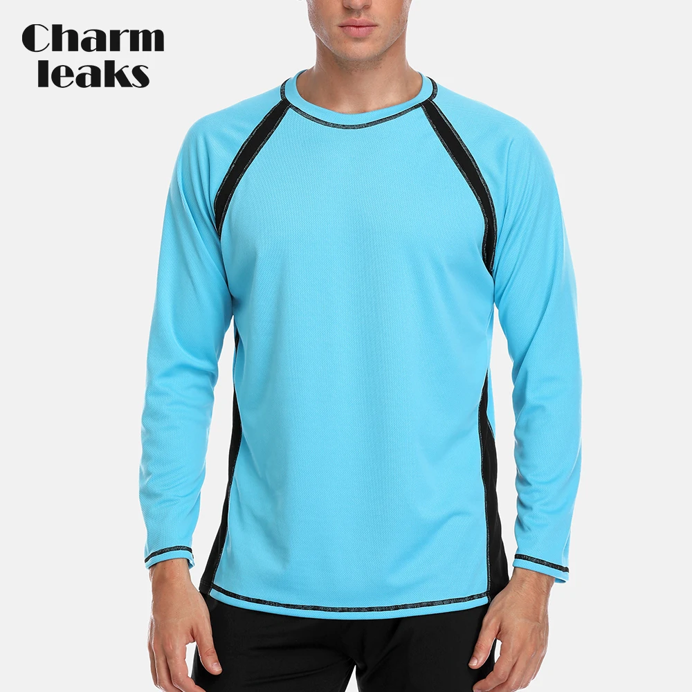 

Charmleaks Men Rashguard Dry-fit Long Sleeve Shirts Male Loose Fit Running Shirt Rash Guard Top UPF 50+ Breathable Beach Wear