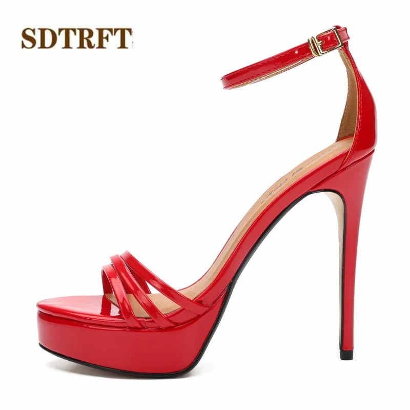 

SDTRFT ladies Ankle Strap Narrow Band Pumps Platform Nightclub Sandals 14cm Thin heels Sexy Footwear Fashion Woman wedding shoes