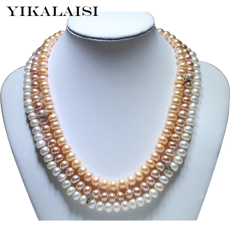 YIKALAISI 2017 fine Natural freshwater pearl necklace 925 sterling silver jewelry  8-9mm real pearl necklace gifts for women