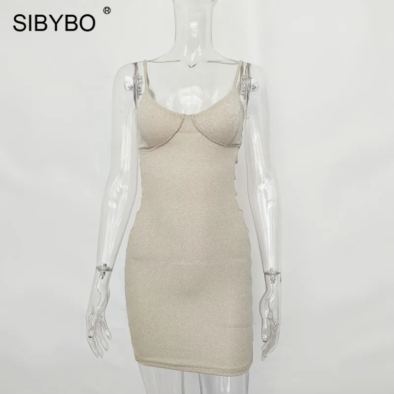 Sibybo, сексуальное мини-платье на тонких бретельках, с v-образным вырезом, без рукавов, с открытой спиной, летнее женское вечернее платье, золотое, Пляжное, Повседневное платье