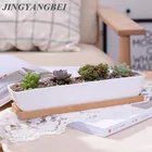 Минималистичный геометрический белый керамический горшок для растений + бамбуковая полка бонсай, фарфоровый цветочный горшок, домашний декор, 1 комплект