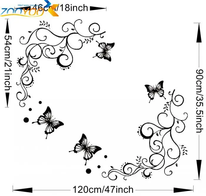 Наклейки на стену с изображением черных цветов винограда бабочки фотообои 051s