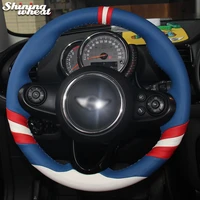 shining wheat blue white red genuine leather car steering wheel cover for mini coupe 2016