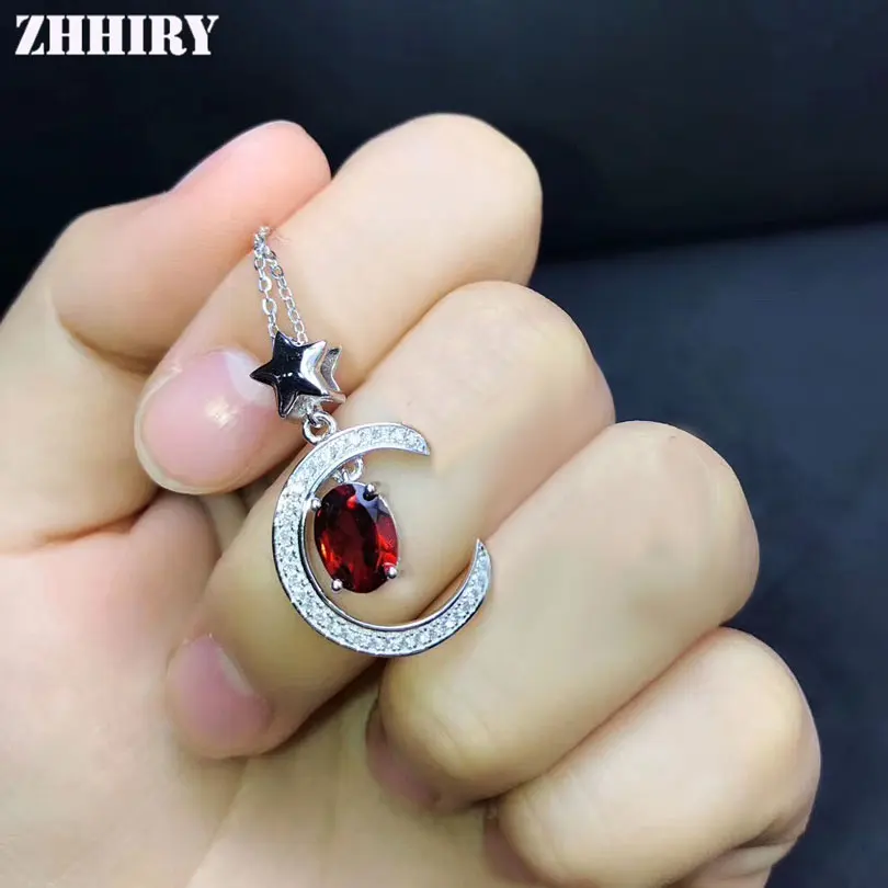 ZHHIRY натуральный гранатовый камень ожерелье кулон подлинное Твердое Серебро 925